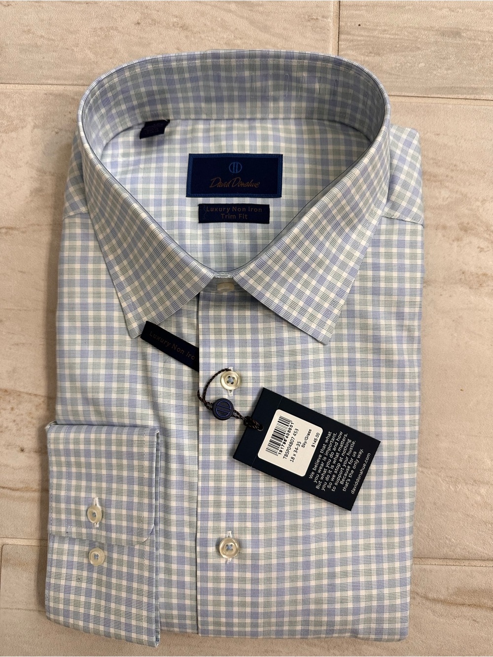 David Donahue Light Blue and White Check Dress Shirt